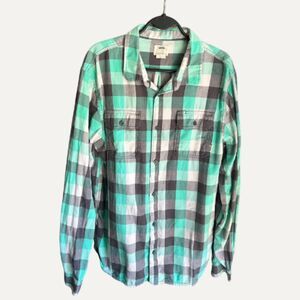 Vans Aqua & Gray Plaid Button-Up Shirt – Size XL